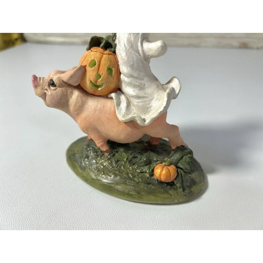 Pete Apsit Ghost Jack o’Lantern Pumpkin Riding Pig Halloween Figurine 1992 Vtg
